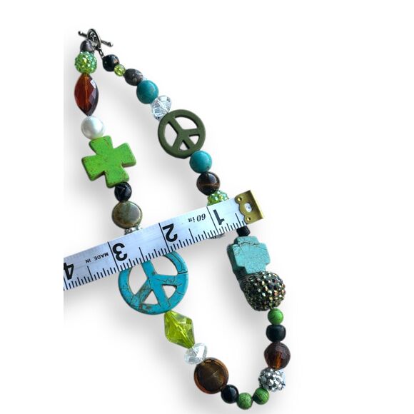Y2K chunky beaded peace‎ sign hippie boho necklace festival boho hippie - Picture 4 of 5
